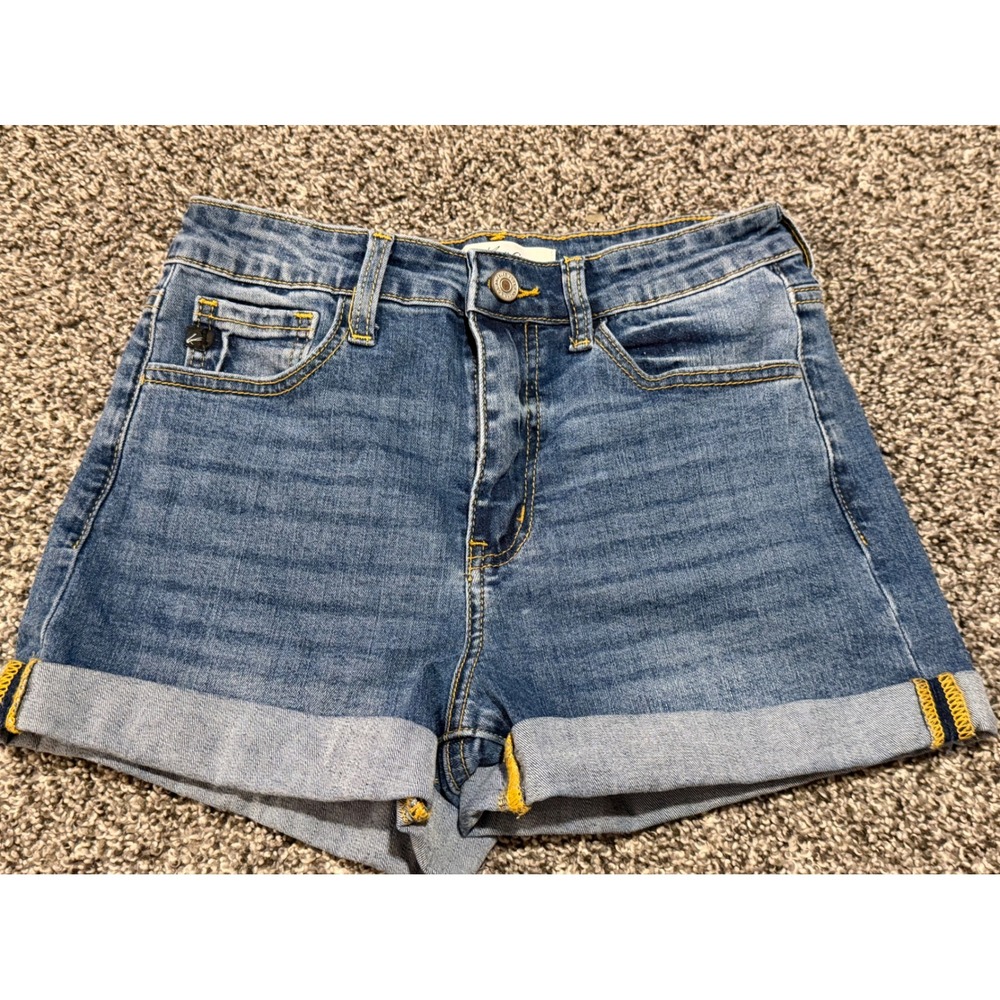 KanCan High Rise Cuffed Denim Shorts Medium Wash KC7326M Size 25 W3